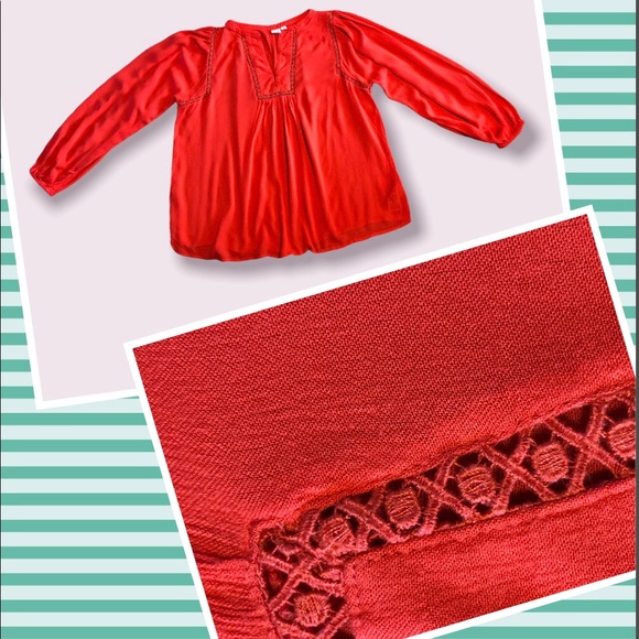 GAP Tops - Gap Chic Top Blouse Size XS Crochet Lace Crinkle Crepe Boho Summer relaxed